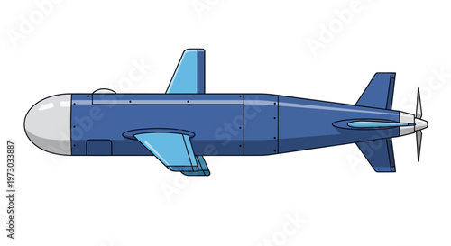 Cartoon Torpedo Submarine Isolated on White Background