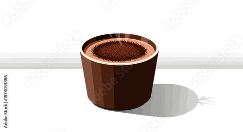 Steaming hot chocolate in a disposable cup on a white background.