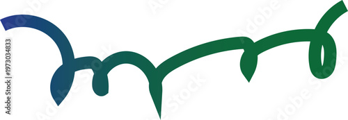 described features a fluid, hand-drawn graphical element that showcases a smooth gradient fill transitioning from deep blue on the left to dark green on the right. This color gradient creates a visual