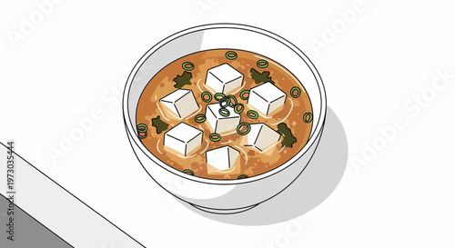 Bowl of miso soup with tofu and green onions