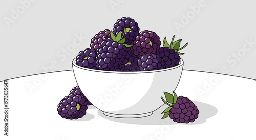 Bowl of fresh blackberries on a white surface
