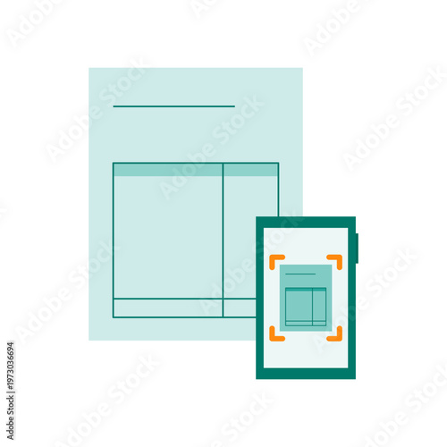 Vector illustration set of mobile invoice scanning via smartphone for digital workflow optimization and paperless document management representing cloud accounting application services