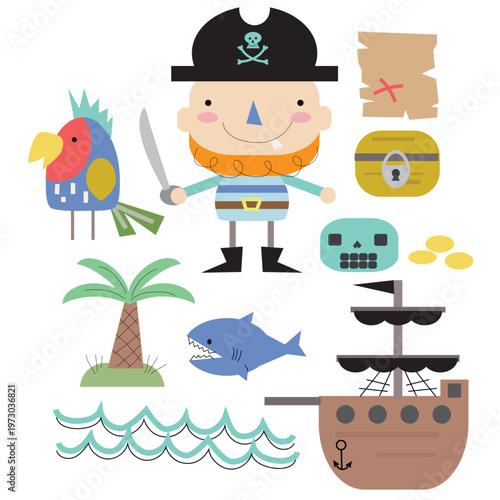 Funny doodle pirate  captain  vector cartoon illustration