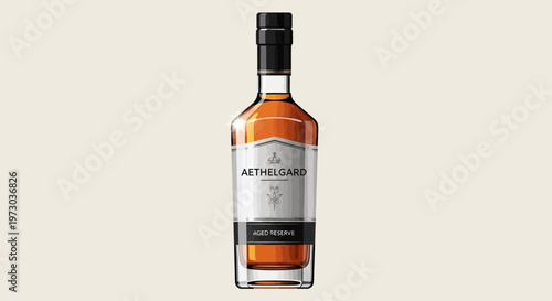 Luxury Whiskey Bottle with Amber Liquid.