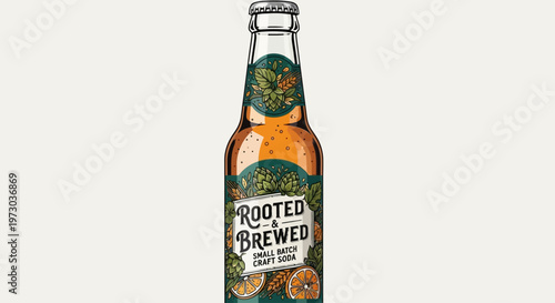 Rooted and Brewed Beer Bottle Label.