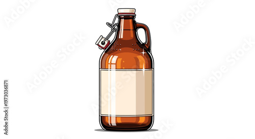 Brown glass growler bottle with handle.