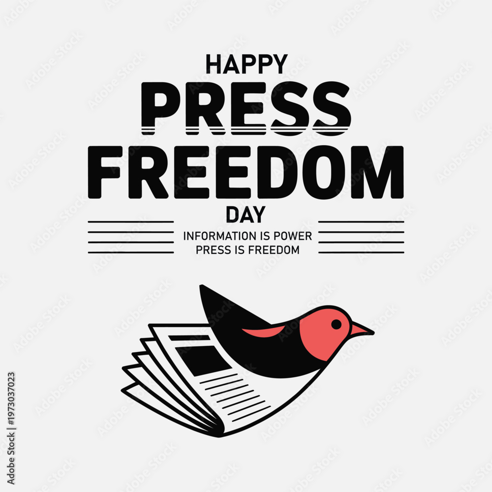 Fototapeta premium Happy Press Freedom Day illustration with bird and newspaper