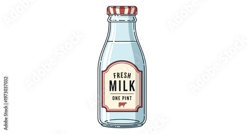 Glass Bottle of Fresh Milk Illustration.