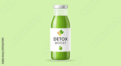 Green Detox Juice Bottle with Label.