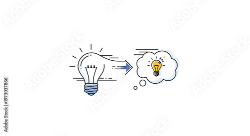 A lightbulb transforms into a thought bubble containing a glowing lightbulb, representing the evolution of an idea or concept.