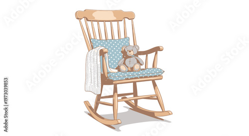 Cozy Rocking Chair with Teddy Bear and Blanket, Nursery Decor