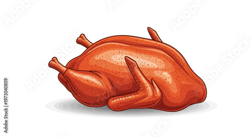 Roasted whole chicken food illustration on white background
