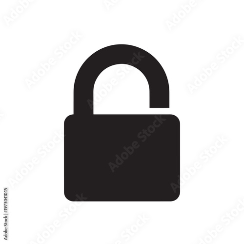 Unlocked padlock security icon, open privacy access symbol, system vulnerability and digital permission graphic.