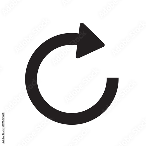 Black reload arrow icon for refresh. Minimalist circular vector symbol for update, restart, and repeat actions.