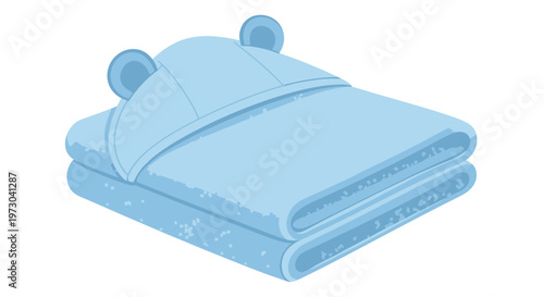 Folded Baby Hooded Towel Stack, Soft Blue Color