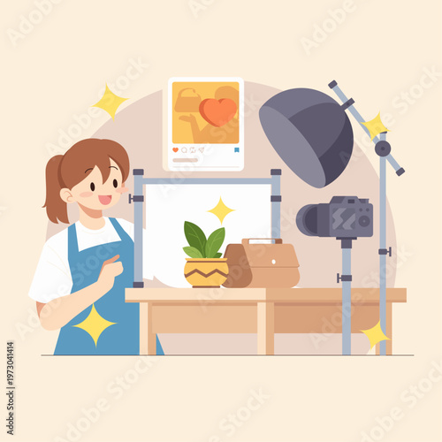 Online Shop Owner Preparing Product Photo Session Flat Illustration