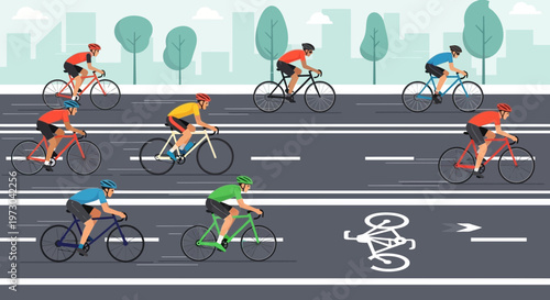 Cyclists Racing on City Road