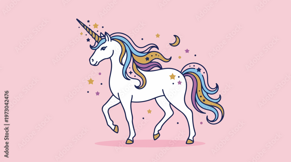 Fototapeta premium White Unicorn With Rainbow Mane.