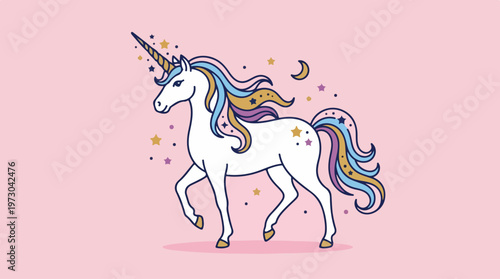 White Unicorn With Rainbow Mane.