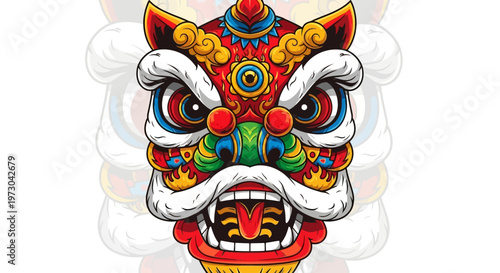 Colorful Chinese lion dance illustration