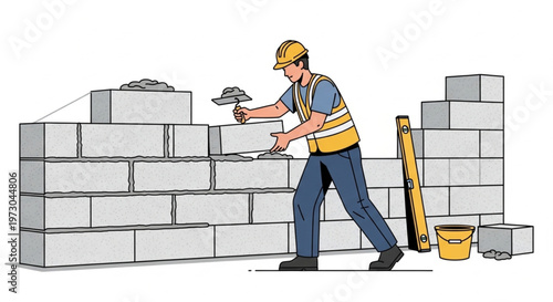 Professional Construction Worker Building a Masonry Wall