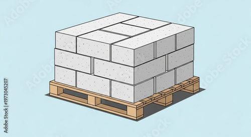 Illustration of Stacked Concrete Blocks on a Wooden Pallet