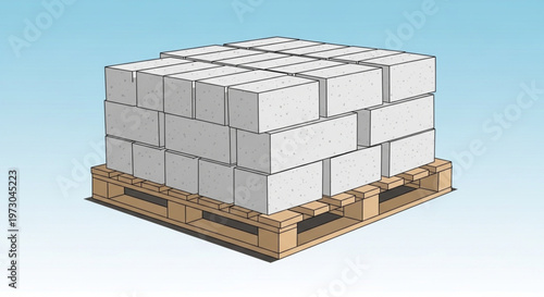 Stack of Aerated Concrete Blocks on Wooden Pallet Illustration