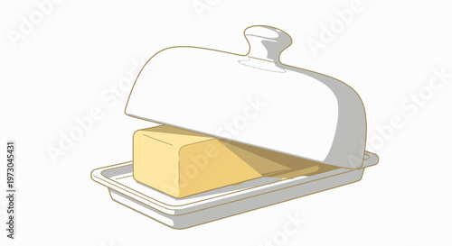 Fresh Butter Block in White Dish, Ready for Spreading
