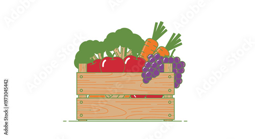 Fresh Produce Harvest in Wooden Crate, Healthy Food Still Life