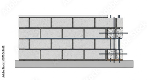 AAC Block Wall Construction with Reinforced Concrete Column Detail Illustration