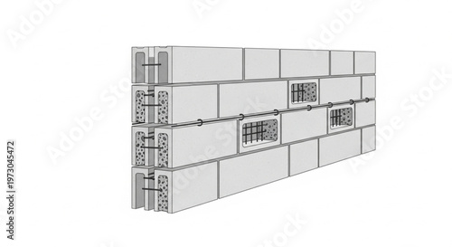 AAC Block Wall Construction with Reinforced Concrete Column Detail Illustration
