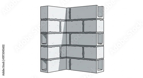 Technical Illustration of a Concrete Block Corner Construction