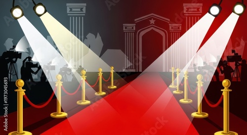 Red Carpet Event with Spotlights and Golden Stanchions.