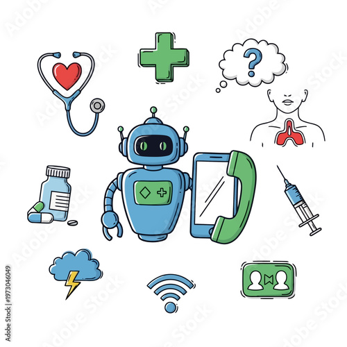 Medical chatbot concept vector illustration healthcare support artificial intelligence assistant for medicine digital health consultation and technology innovation.