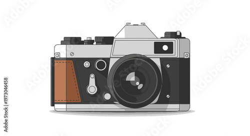 Vintage Camera Illustration with Lens and Details.