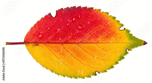 Colorful Autumn Leaf with Water Droplets.