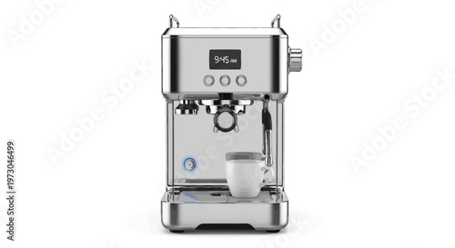 Modern Espresso Machine with Coffee Cup.