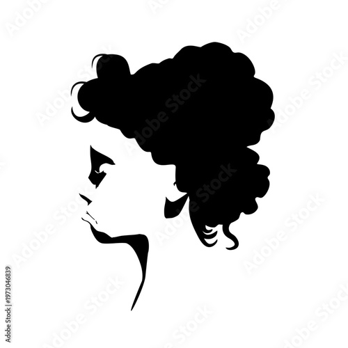 Young woman face side view in low key style. Elegant silhouette of a female head. Woman with closed eyes. Confused girl.