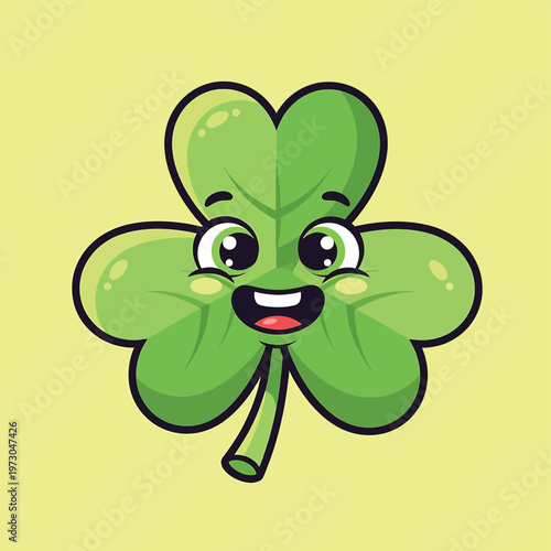 Cartoony Smiling Four Leaf Clover Face.