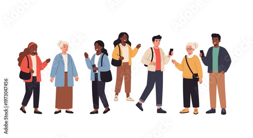 Diverse group of people, men and women of different ages and ethnicities, standing together