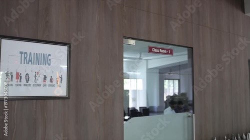 Training Room Wall Signage with Corporate Development Icons in Professional Learning Center.
