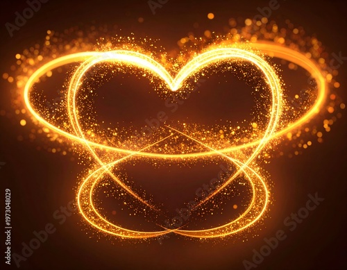 Glowing heart shape with sparkly light trails and a dark background