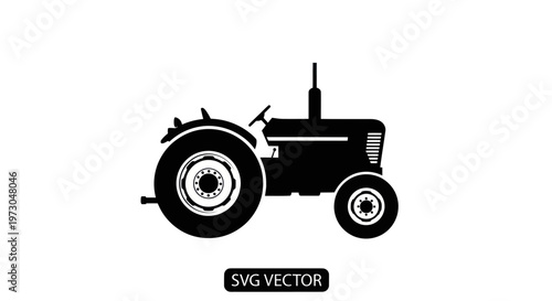 Black Silhouette of a Vintage Tractor on a White Background - Vector Icon
