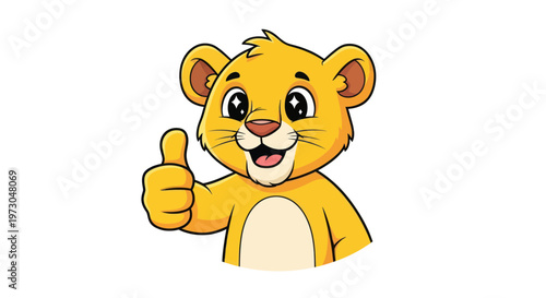 Cute Cartoon Lion Cub Giving Thumbs Up - Happy Animal Character