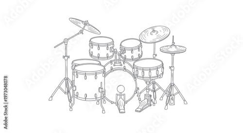 Drum Kit Outline Illustration - Musical Instrument Drawing