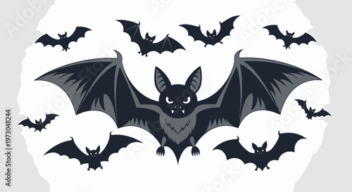 A spooky collection of dark bats soaring through the night sky, perfect for Halloween decorations and themes