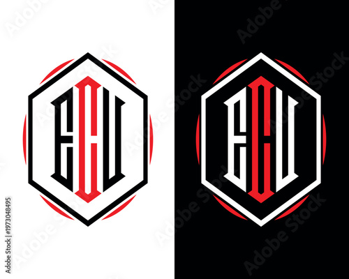 ECU letter logo design template, black and white color template