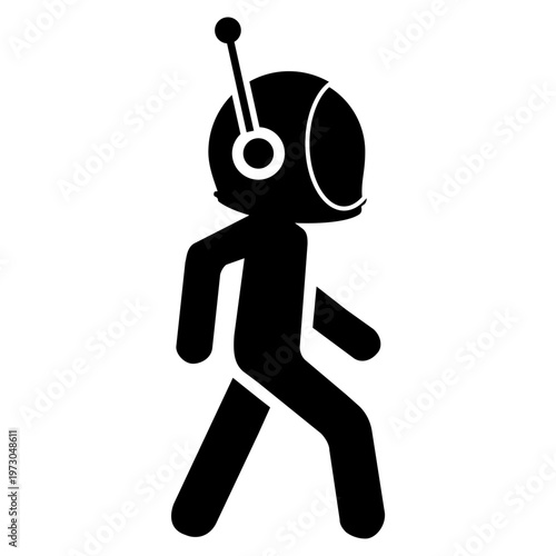 Astronaut monochrome icon. Spaceman figure in a walking motion. Astronaut cosmic traveler concept.