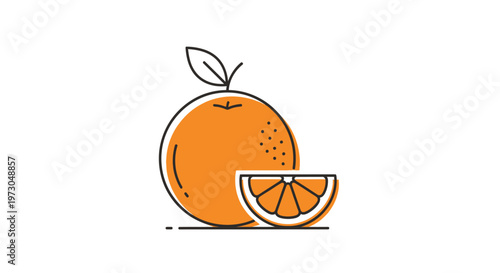 Fresh orange fruit with leaf.