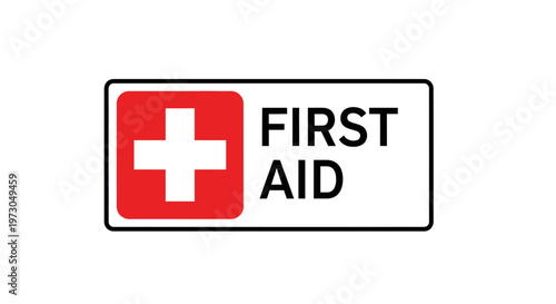 First Aid Sign - A Rectangle With A Cross Emblem And Text